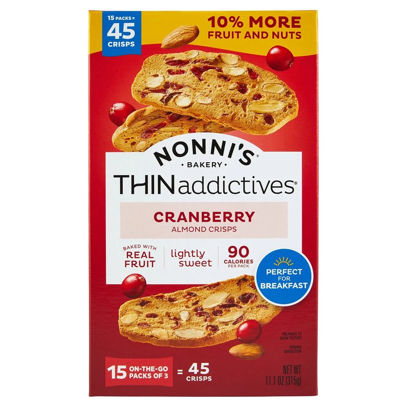 Nonni’s THINaddictives Cranberry Almond Crisps 15 pk.