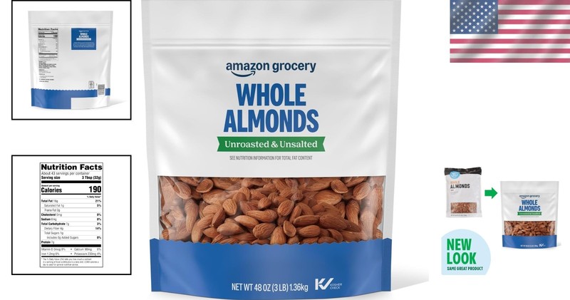 Whole Almonds 48 Oz - Unroasted, Unsalted, Ideal for Healthy Recipes & Snacks gallery