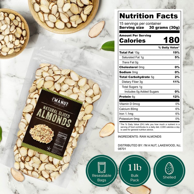 Premium Raw Unsalted Sliced Almonds 16oz (1 lb) | Superior Gourmet 1 Pound gallery