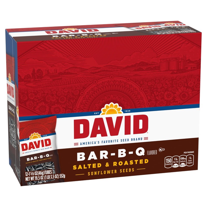 DAVID Roasted and Salted Bar-B-Q Sunflower Seeds, 1.625 oz, 12 Pack gallery