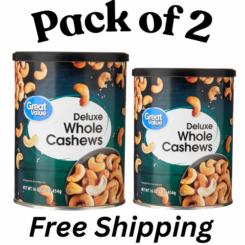 Great Value Deluxe Whole Cashews, Salted, 16 oz 2 Pack