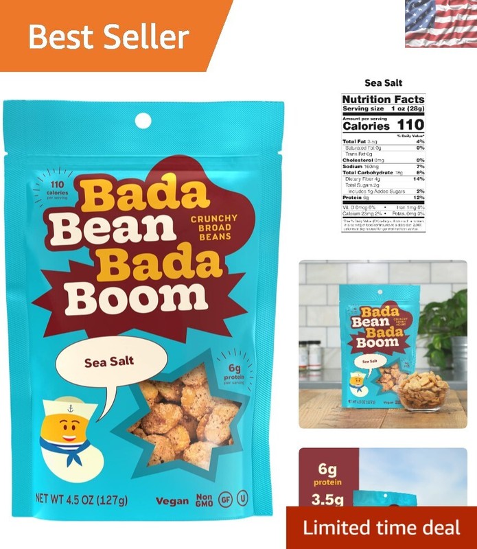 High Protein Plant-Based Snacks - Bada Bean, 100 Calorie Crunch, Sea Salt Flavor