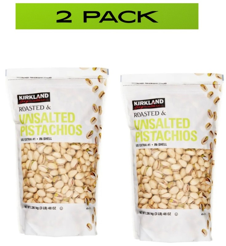 2 X Kirkland Signature Roasted Unsalted Pistachios In-Shell 48oz Bag EXP 04/27