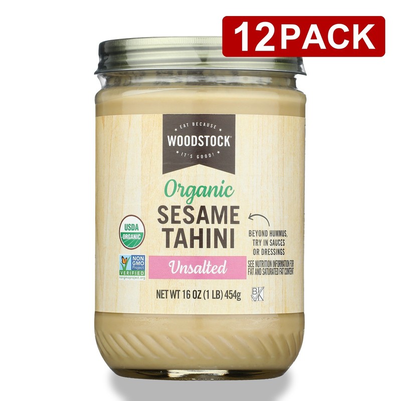 Unsalted Organic Sesame Tahini By Woodstock 16 Oz Seeds Salt 12 Pack