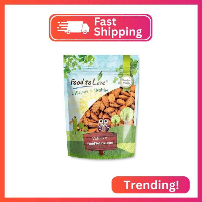 Food to Live California Almonds, 8 Ounces – Supreme, Whole, Raw, Unsalted, Unroa