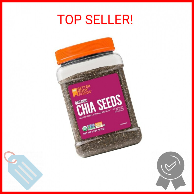 BetterBody Foods Organic Chia Seeds 2 lbs, 32 Oz, with Omega-3, Non-GMO, Gluten