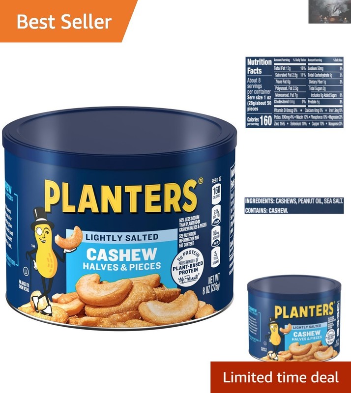 8 Oz Lightly Salted Cashews – Perfect Plant-Based Snack in Resealable Canister