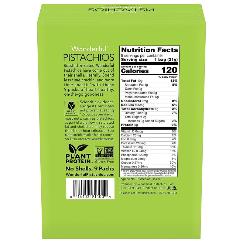 Wonderful Pistachios No Shells, Roasted & Salted Nuts, 0.75 Ounce Bag Pack of 9 gallery