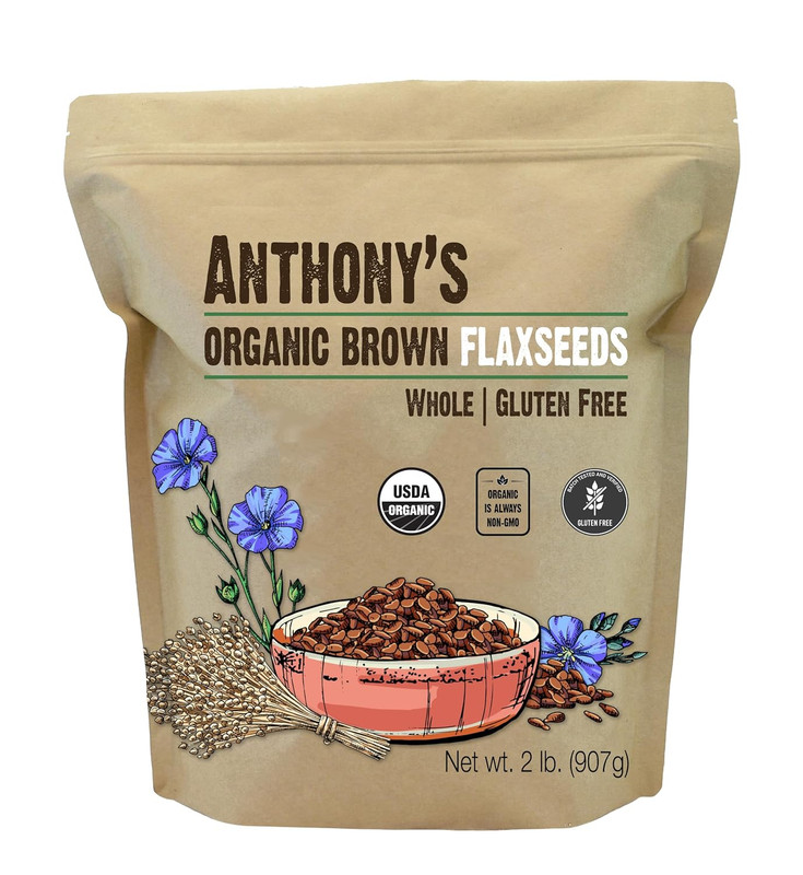 Organic Brown Whole Flaxseed, 2 Lb, Batch Tested and Gluten Free, Raw, Non GMO,