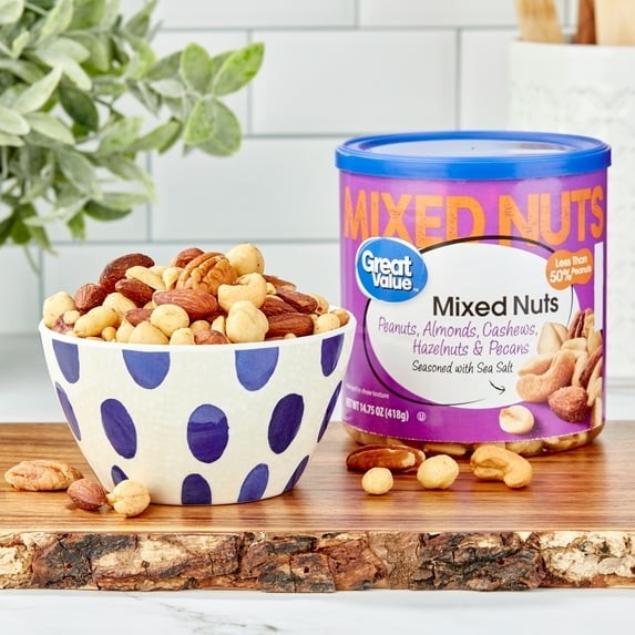 Great Value Roasted Salted Mixed Nuts 14.75 oz Almond Cashew Peanut Snack Tin gallery