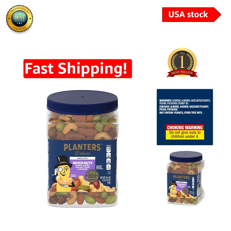 Plant-Based Protein – Kosher Unsalted Mixed Nuts – Perfect Party Snack – 34.5 Oz