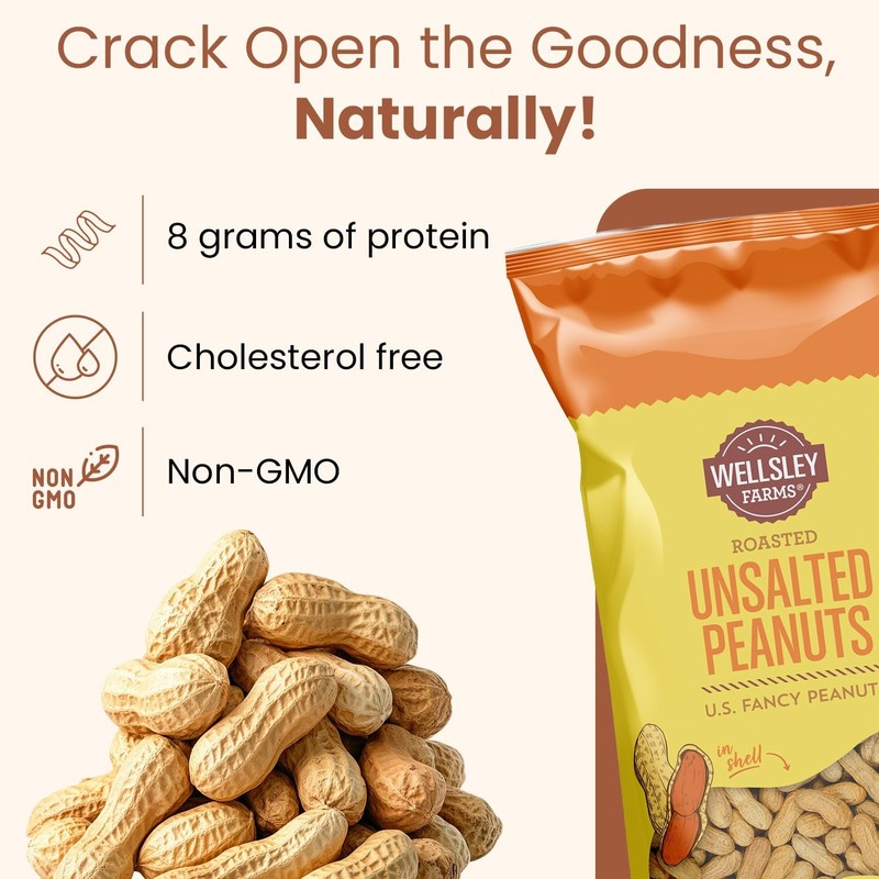 Wellsley Farms Unsalted Roasted InShell Peanuts, USA Grown Whole with Shell, ... gallery