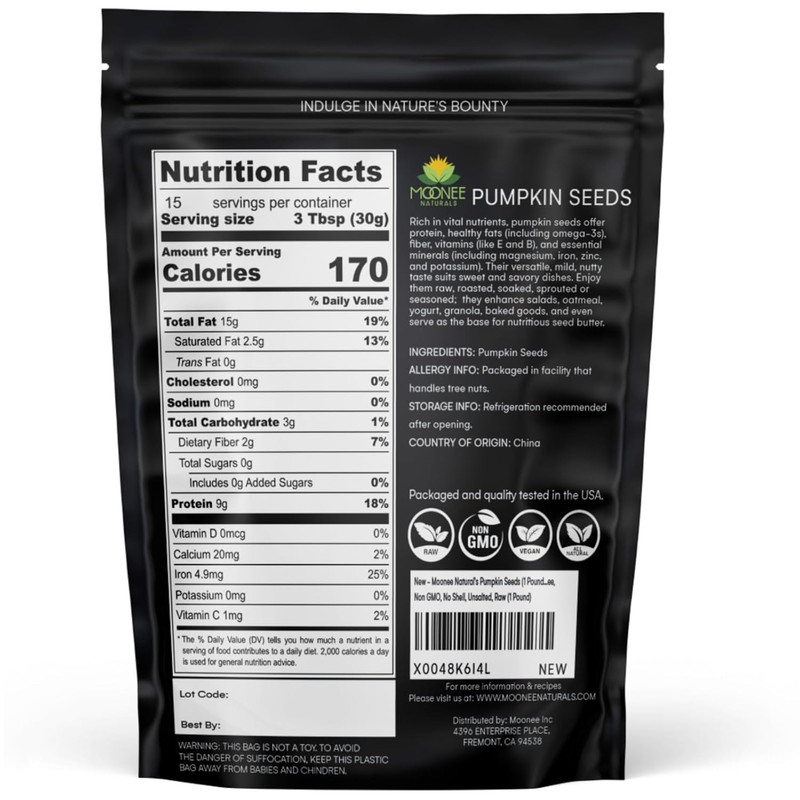 Moonee Natural'S Pumpkin Seeds (1 Pound), Gluten Free, Non GMO, No Shell, Unsalt gallery