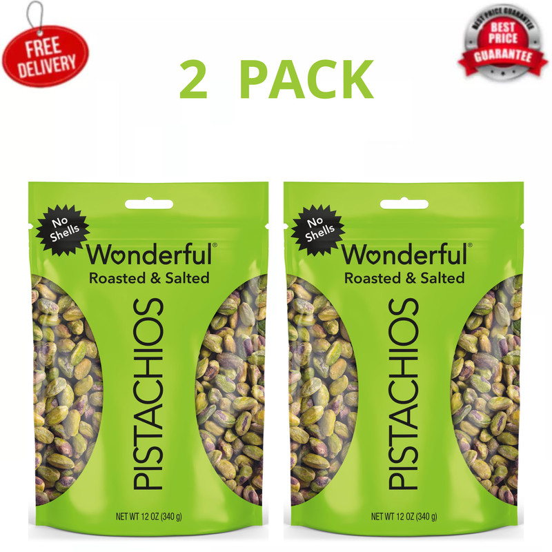 Wonderful Pistachios No Shells Roasted & Salted Nuts, 12 Ounce Bag, 2 Pack