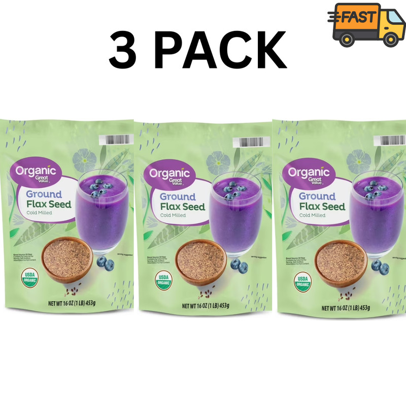 3 pack, Great Value Organic Ground Cold Milled Flax Seed, 16 oz.