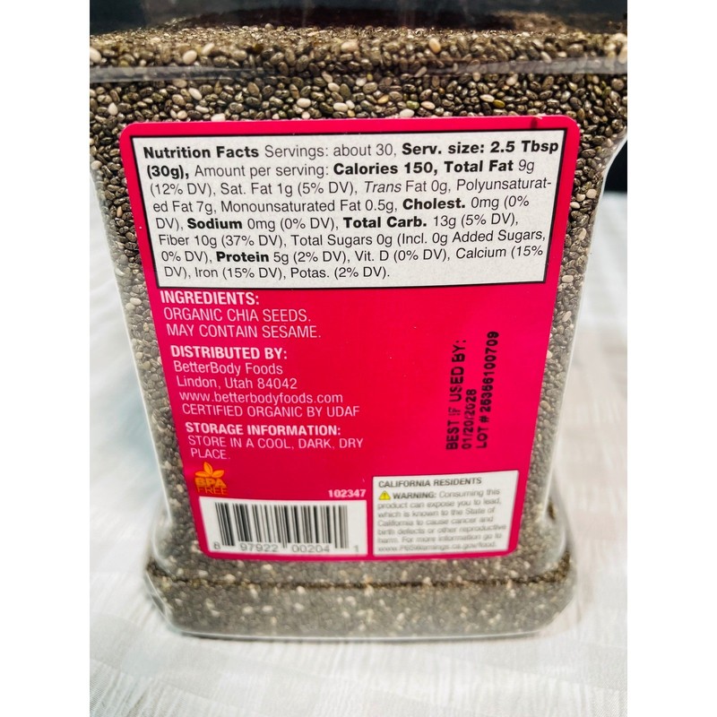 BetterBody Foods Organic Chia Seeds 32 oz 2 lbs Non-GMO Gluten Free Superfood gallery