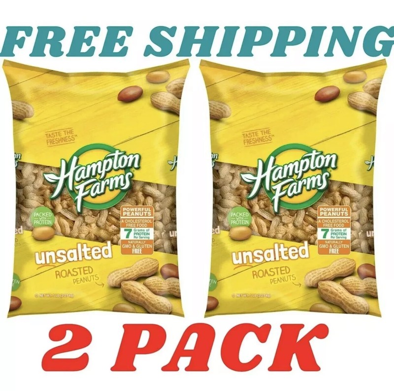 2 Pack. Hampton Farms Unsalted In-Shell Peanuts, 5 lbs. FREE SHIPPING