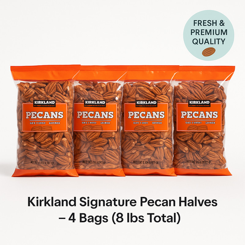 Kirkland Signature Pecan Halves 4 Bags (8 lbs) | Fresh US #1 Fancy Kosher Nuts