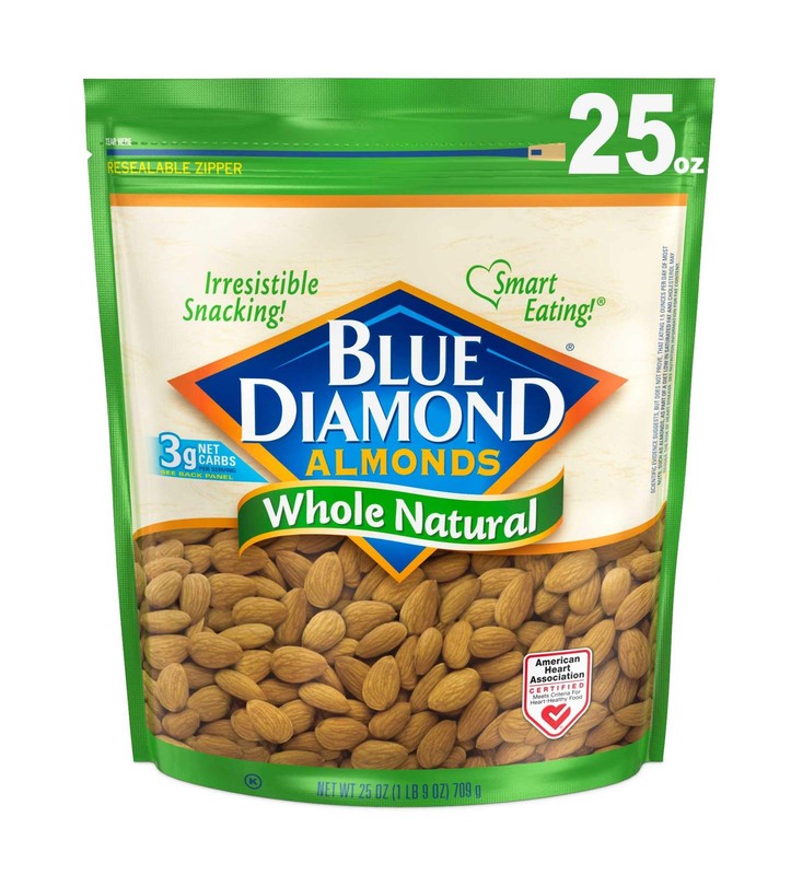 Blue Diamond Whole Natural Raw Almonds 25 Ounce Resealable Snack Bag