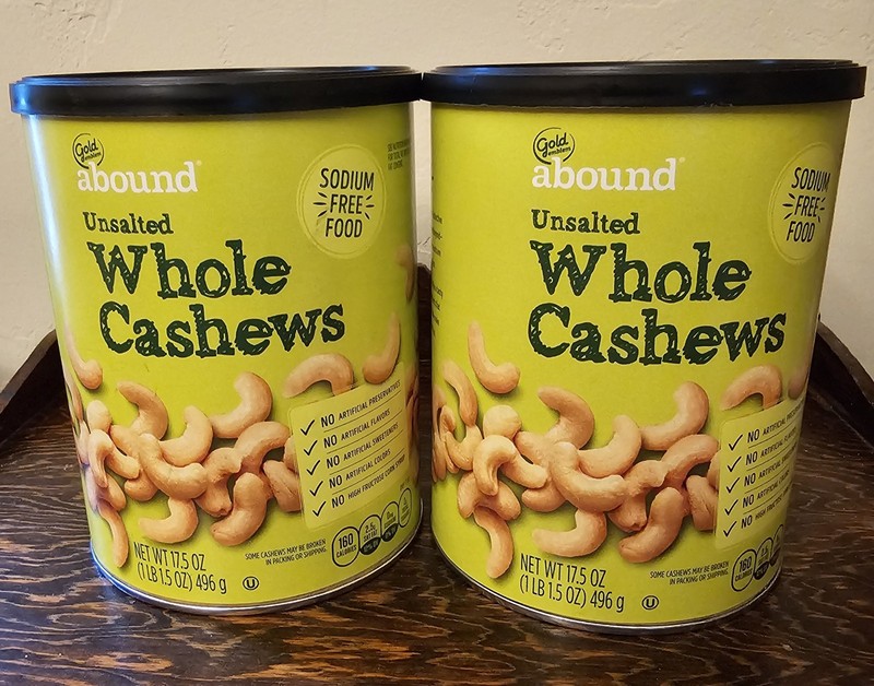 2 Cans Unsalted Whole Cashews - Gold Emblem abound 35 Oz Total
