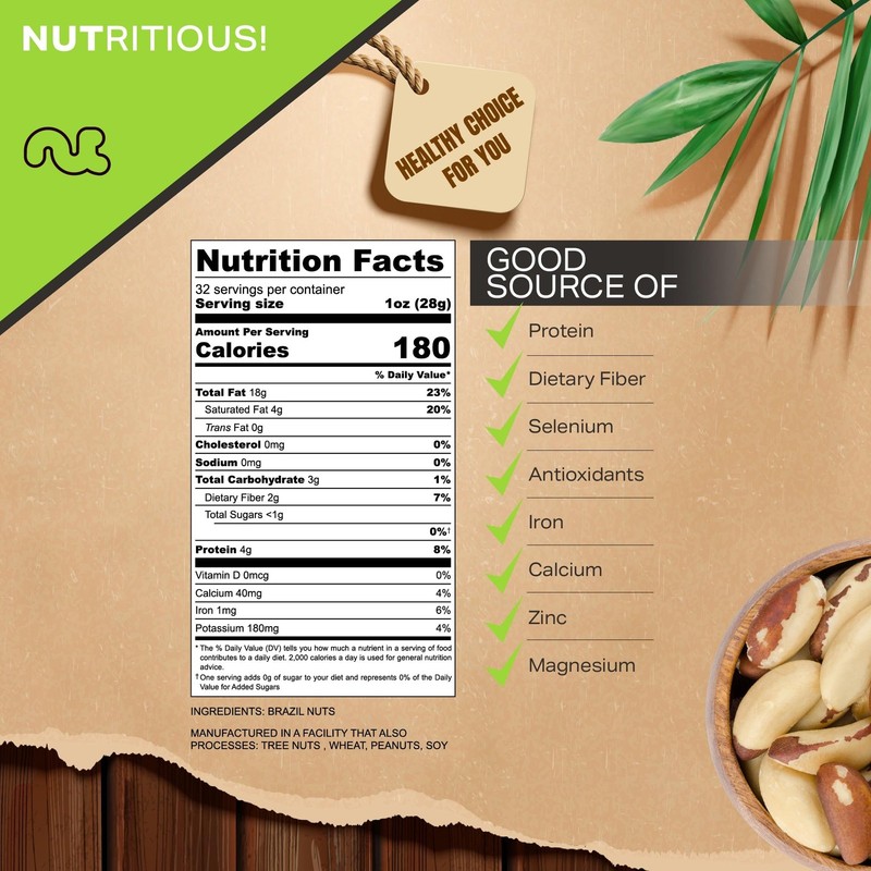 Raw Brazil Nuts Bulk, Unsalted Whole (32oz) - Healthy Snack, Kosher Food gallery