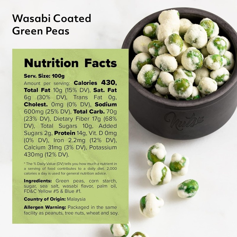 2 LBS Wasabi Coated Green Peas | Vegan | Premium Quality | Crunchy & Spicy Roas gallery