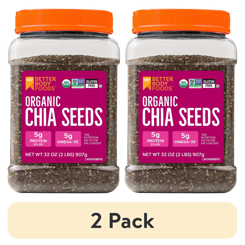 (2 pack) BetterBody Foods Organic Chia Seeds, 2.0 lb, 30 Servings