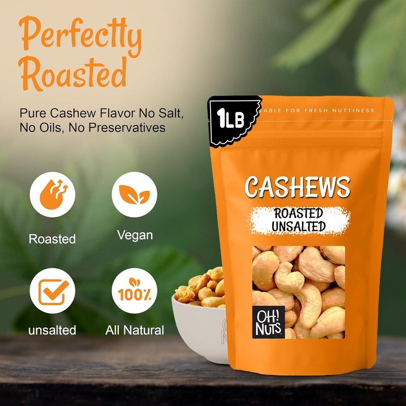 Cashews Roasted Unsalted - 1 lb - Roasted Unsalted Cashews - gallery