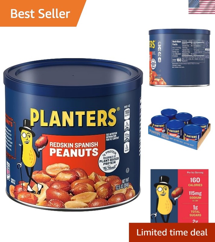 Crunchy Roasted Salted Redskin Peanuts – 6 x 12.5 oz Jars – Nutrient-Rich Snack