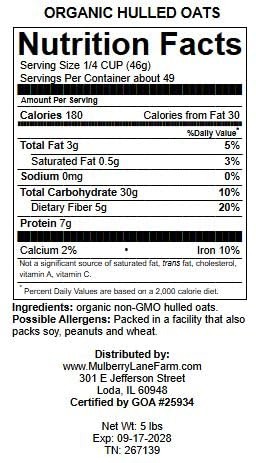 Whole Oats 5 Pounds Hulled, Groats, USDA Certified Organic Non-GMO Bulk, gallery