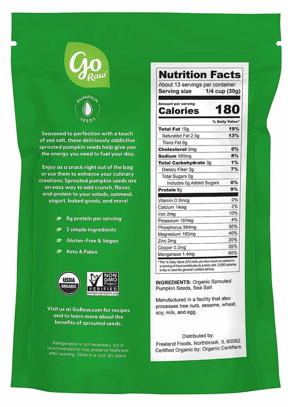 Go Raw Pumpkin Seeds w/ Sea Salt 22oz • Organic • Sprouted • Keto Vegan Snack