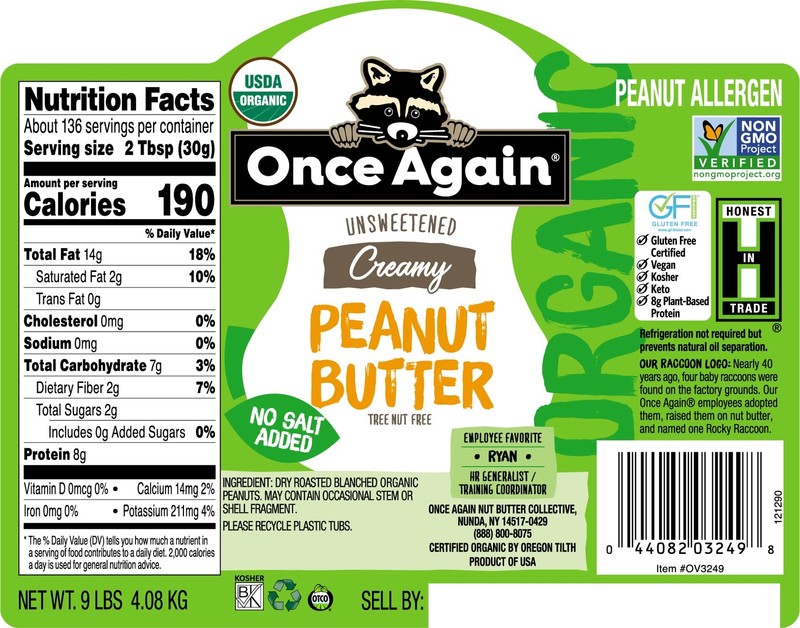 Organic Creamy Peanut Butter 9lb Bucket Salt Free Unsweetened Vegan Kosher gallery