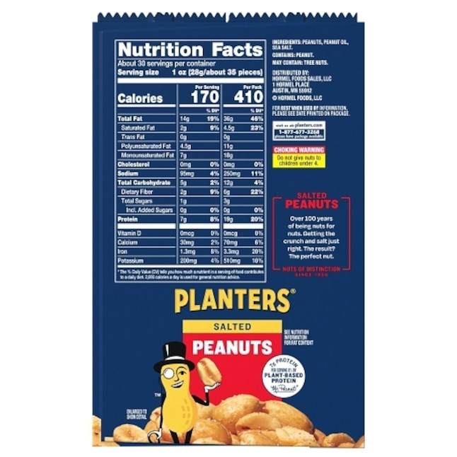 Planters Salted Peanuts 2.5 oz Individual Snack Size Roasted Nut Bag gallery