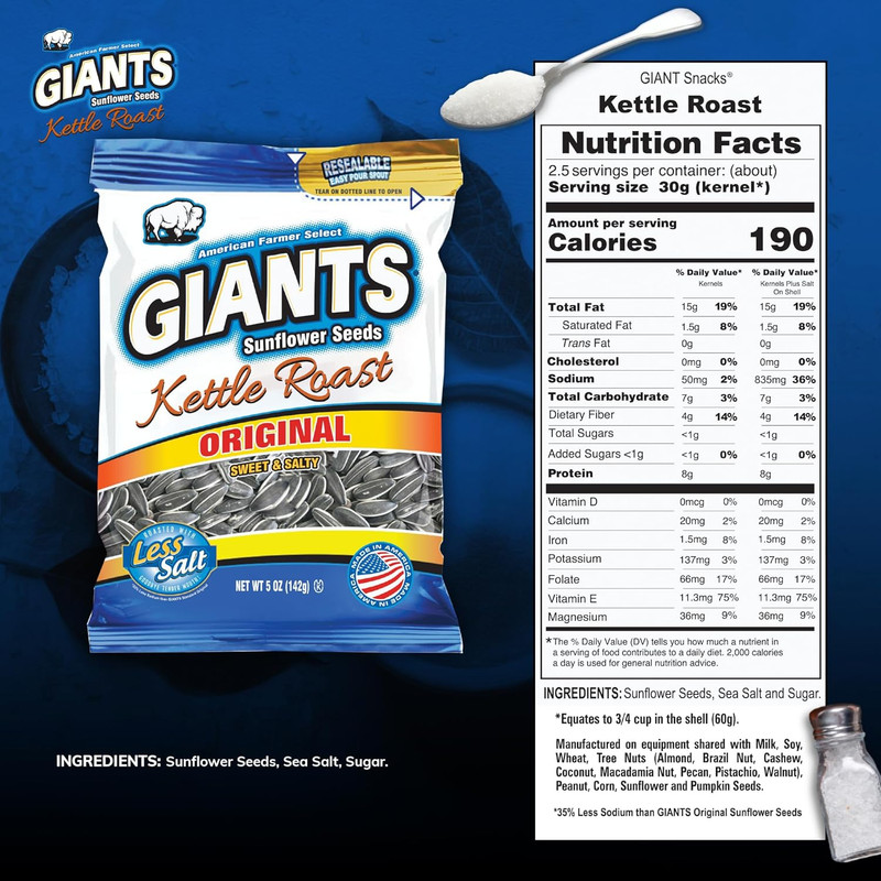 GIANTS Kettle Roast Sweet & Salty Sunflower Seeds - Sunflower Seeds Bulk, Sunflo gallery