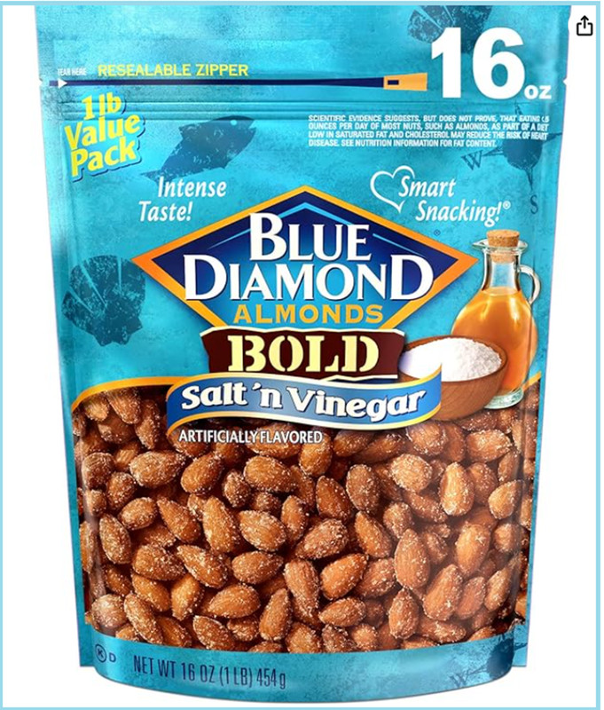 Blue Diamond Almonds Salt N’ Vinegar Flavored Snack Nuts, 16 Oz Resealable Bag*