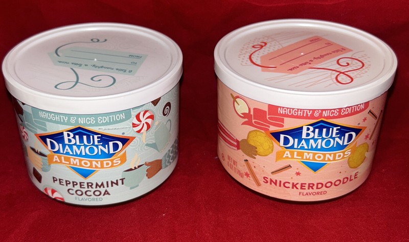 Blue Diamond Almonds 1 SNICKERDOODLE & 1 PEPPERMINT COCOA Flavored Nuts EXP 7-25