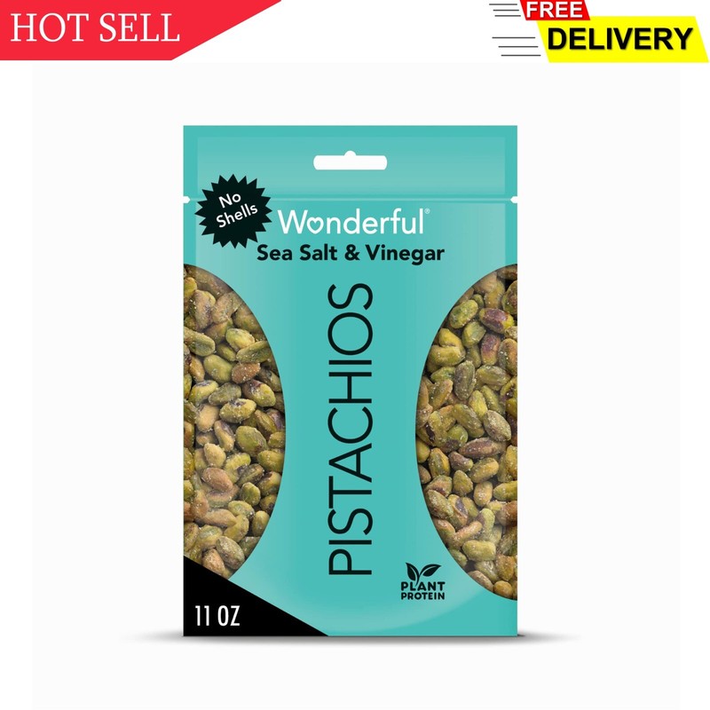 Wonderful Pistachios No Shells, Sea Salt & Vinegar, 11 Ounce Bag, Protein Sna…