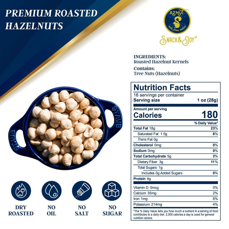 Roasted Unsalted Hazelnuts 2 LB, Premium Quality 100% Natural Non-GMO Project... gallery