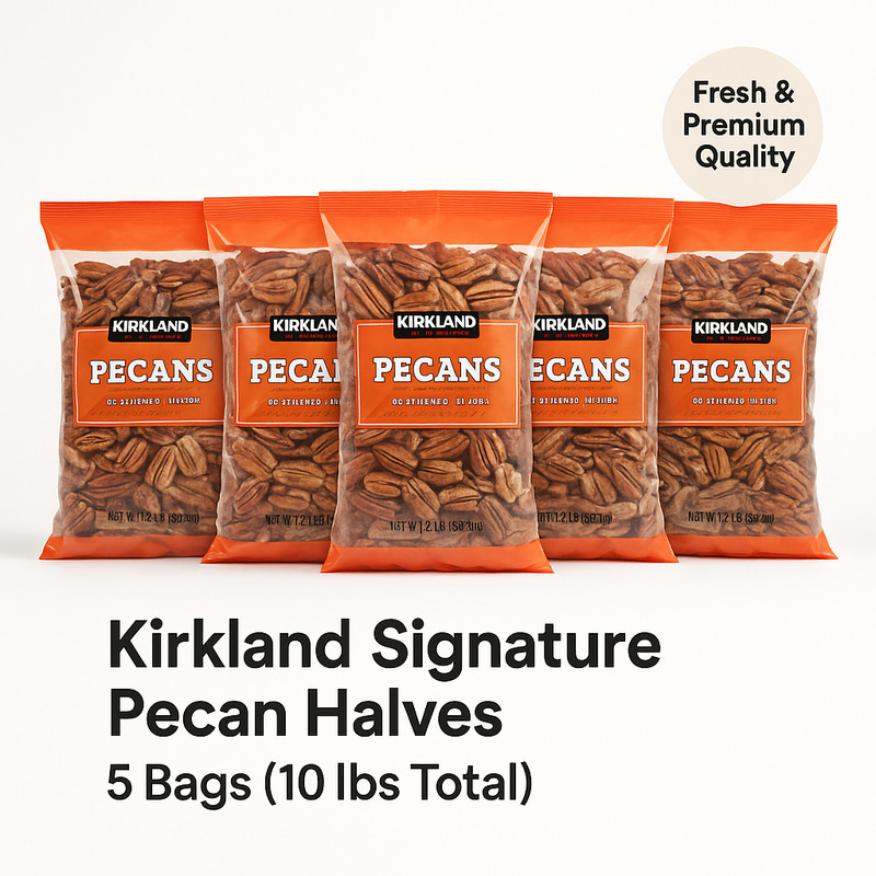 Kirkland Signature Pecan Halves 5 Bags (10 lbs) | US #1 Fancy Kosher Nuts