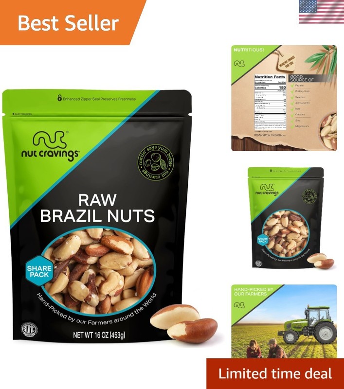 Raw Brazil Nuts, Unsalted, No Shell, Whole, 16oz – 1 LB Packed Fresh in Resea…