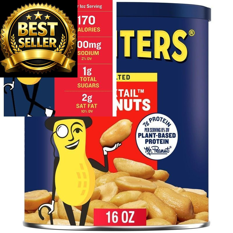PLANTERS Salted Cocktail Peanuts, 16 oz. Resealable Jar 16 Ounce (Pack of 1)