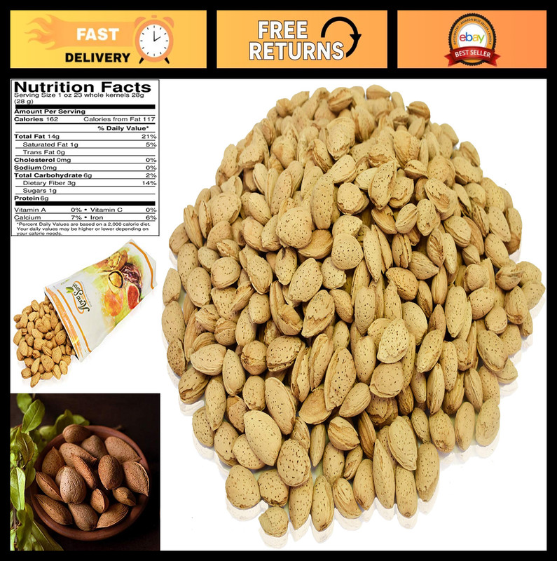 Raw Jumbo California Almonds in Shell – Natural Whole Nuts, 4 Lbs Resealable Bag