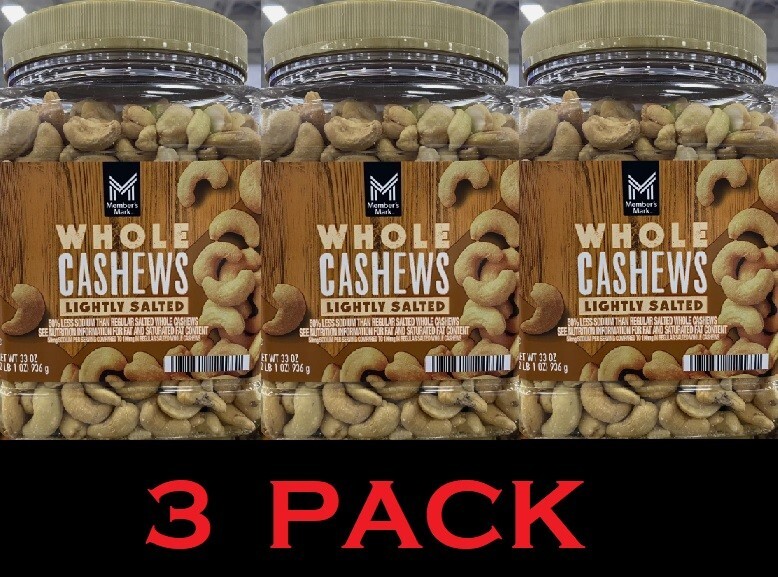 Member’s Mark WHOLE CASHEWS Lightly Salted 33 oz Tub – 3 PACK