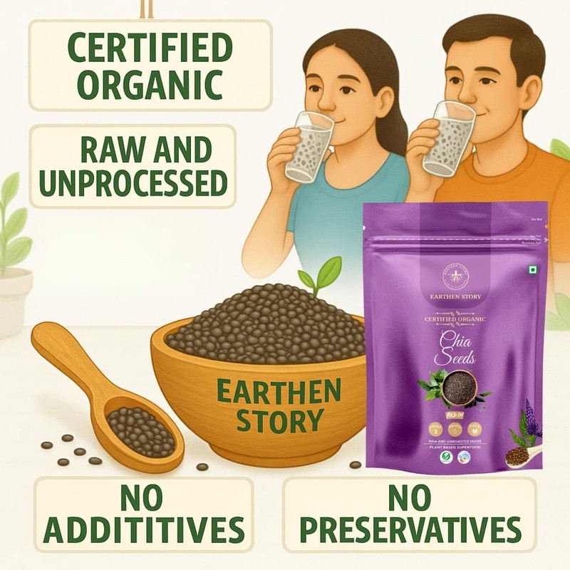 Earthen Story Organic Chia Seeds 500g | Raw Omega-3 Rich Superfood Snack gallery