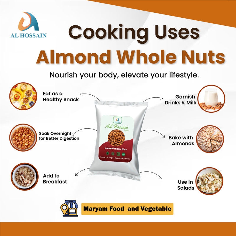 Al Hossain Natural Raw Almonds 8.81 oz | Whole Almond Nuts for Snacking, Baking gallery