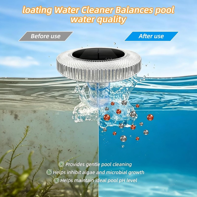 Solar Pool Ionizer with LED Light & Remote Control - Copper Floating Pool Cle... gallery