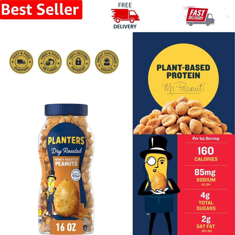 Crunchy Honey Roasted Peanuts – 16oz Resealable Jar, Perfect for Parties