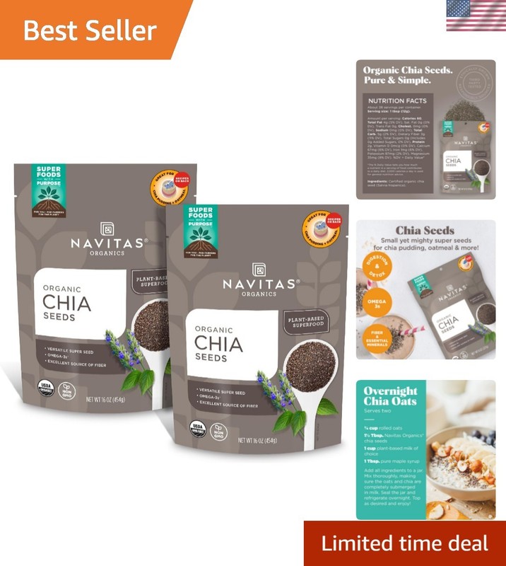 Chia Seeds, 16 oz. 2-Pack 76 Servings — Organic, Non-GMO, Gluten-Free…
