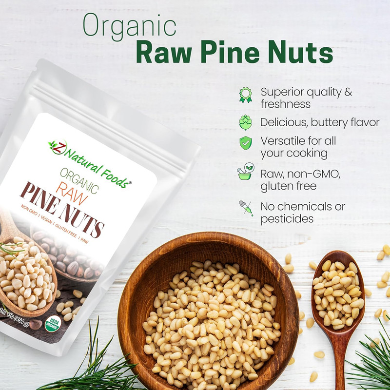 Z Natural Foods Organic Pine Nuts - Raw Nutrient-Dense Superfood Packed in Airti gallery