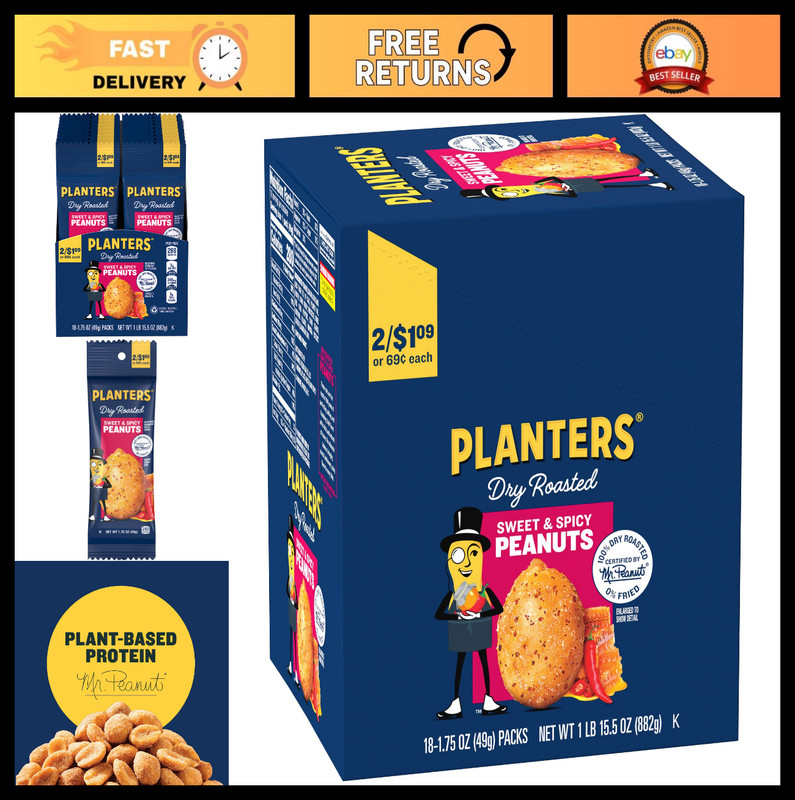 Sweet & Spicy Dry Roasted Peanuts – Individual Snack Packs, Party Nuts, Kosher (